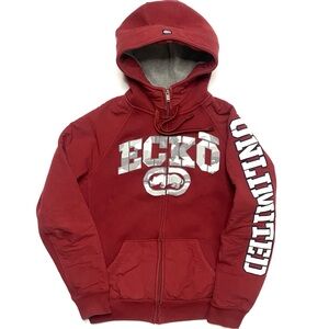 Vintage ECKO Unlimited Men’s Red Full Zip Y2K Big Logo Spell Out Hoodie Jacket L